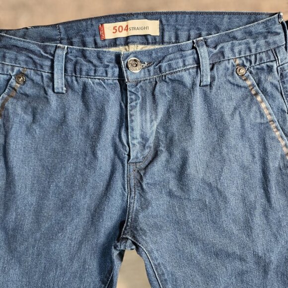 LEVIS 504 Straight Leg Frayed Hem Mens Blue Dark Wash Denim Cropped Jeans 30x24 - Picture 2 of 8
